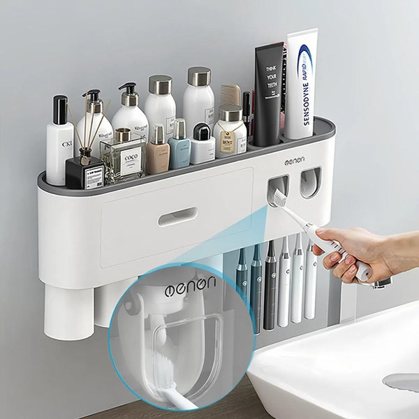 Smart Magnetic Inverted Toothbrush Holder With Automatic Toothpaste Squeezer Tumblers & Toothbrush Holders