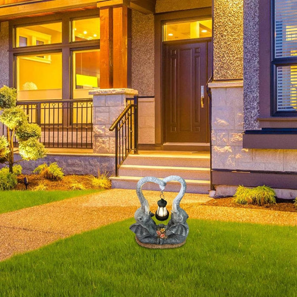 Double Elephant Solar Lamp Outdoor Statue Ornaments & Statues