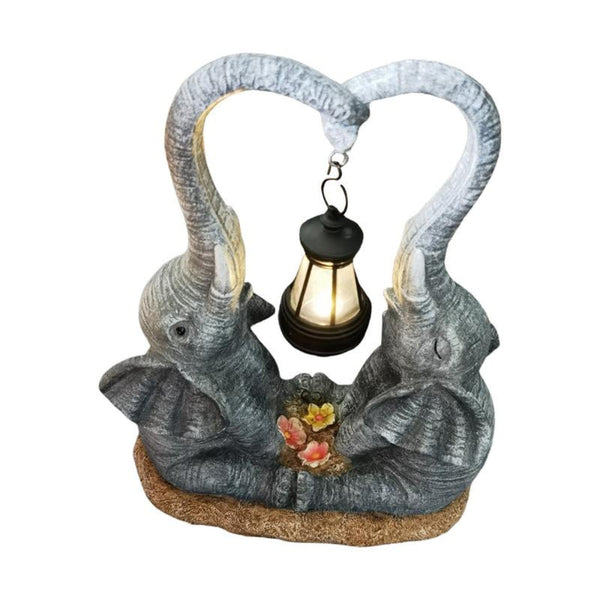 Double Elephant Solar Lamp Outdoor Statue Ornaments & Statues