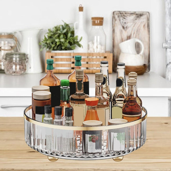 1Pc Round Plastic Clear Rotating Container Bins For Cabinet Pantry Kitchen Countertop Refrigerator Food Storage Containers