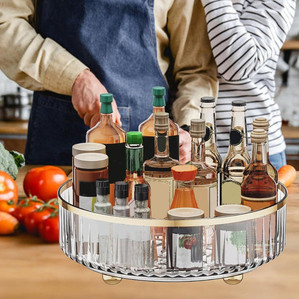 1Pc Round Plastic Clear Rotating Container Bins For Cabinet Pantry Kitchen Countertop Refrigerator Food Storage Containers