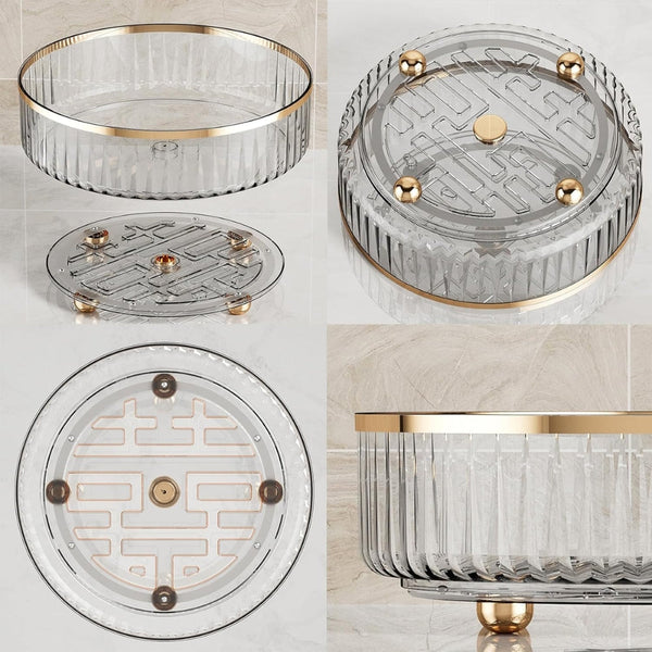 1Pc Round Plastic Clear Rotating Container Bins For Cabinet Pantry Kitchen Countertop Refrigerator Food Storage Containers