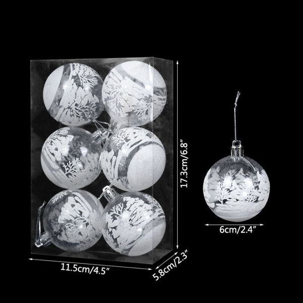 6Pcs Transparent Snow Christmas Balls Pendants For Tree Decoration Seasonal Decorations