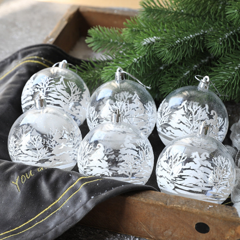 6Pcs Transparent Snow Christmas Balls Pendants For Tree Decoration Seasonal Decorations