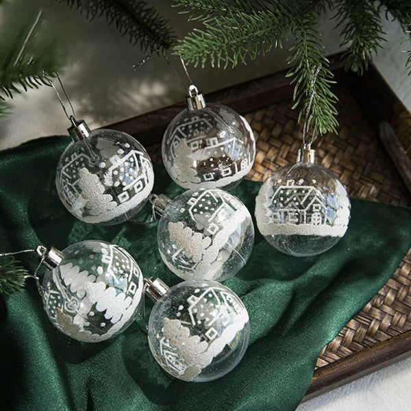 6Pcs Transparent Snow Christmas Balls Pendants For Tree Decoration Seasonal Decorations