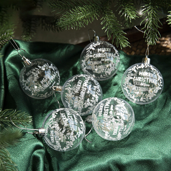 6Pcs Transparent Snow Christmas Balls Pendants For Tree Decoration Seasonal Decorations