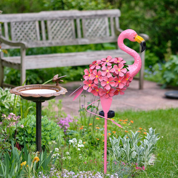 Garden Solar Lights Outdoor Powered Flamingo Stake Metal Decorative Weatherproof Pink Decorative Lighting