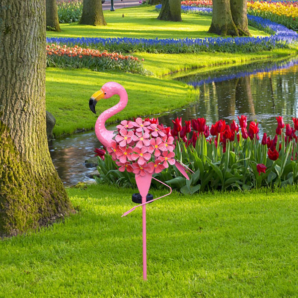 Garden Solar Lights Outdoor Powered Flamingo Stake Metal Decorative Weatherproof Pink Decorative Lighting