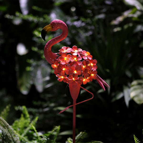 Garden Solar Lights Outdoor Powered Flamingo Stake Metal Decorative Weatherproof Pink Decorative Lighting