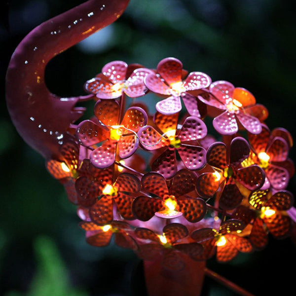 Garden Solar Lights Outdoor Powered Flamingo Stake Metal Decorative Weatherproof Pink Decorative Lighting