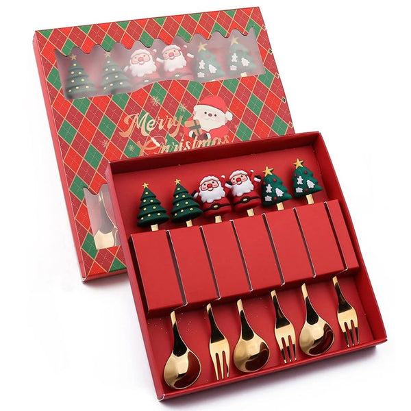 6Pcs Festive Stainless Steel Fork And Spoon Set Cutlery Sets