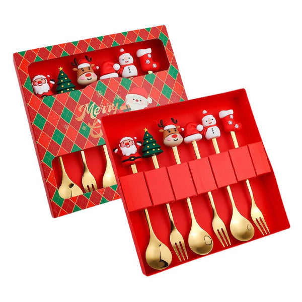 6Pcs Festive Stainless Steel Fork And Spoon Set Cutlery Sets