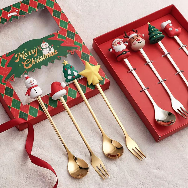 6Pcs Festive Stainless Steel Fork And Spoon Set Cutlery Sets