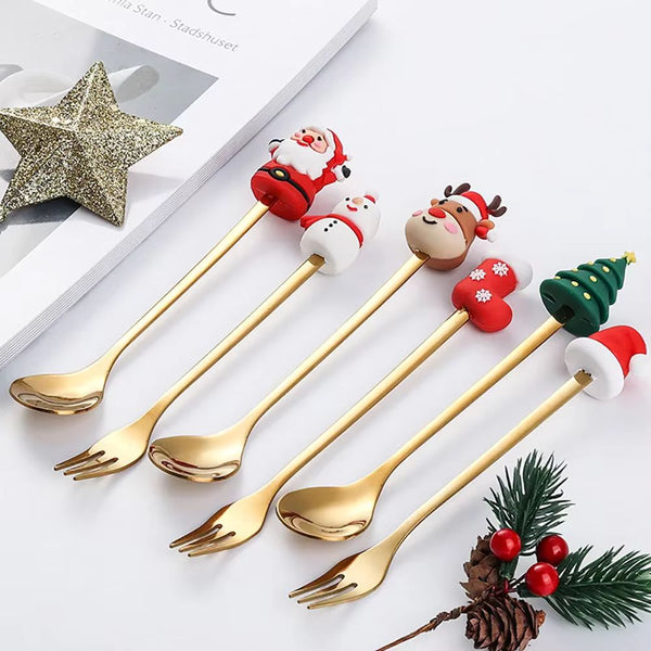 6Pcs Festive Stainless Steel Fork And Spoon Set Cutlery Sets