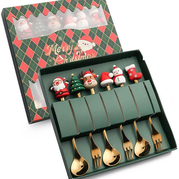 6Pcs Festive Stainless Steel Fork And Spoon Set Cutlery Sets