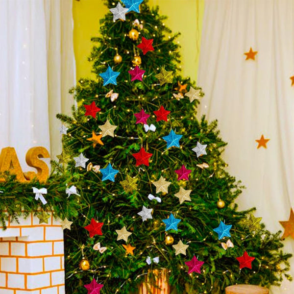 Glitter Star Ornaments Christmas Tree Hanging Pendant Seasonal Decorations