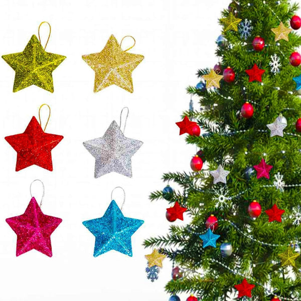 Glitter Star Ornaments Christmas Tree Hanging Pendant Seasonal Decorations