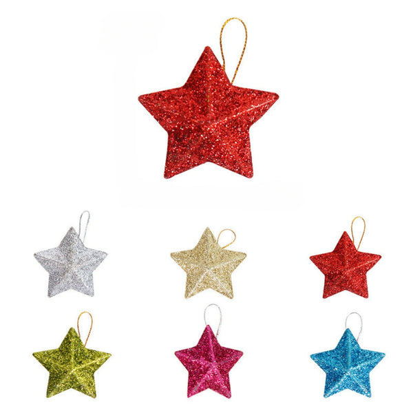 Glitter Star Ornaments Christmas Tree Hanging Pendant Seasonal Decorations