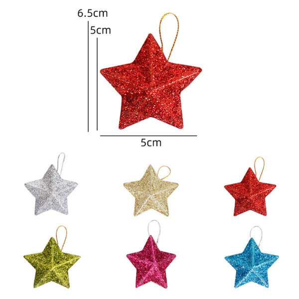 Glitter Star Ornaments Christmas Tree Hanging Pendant Seasonal Decorations