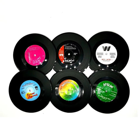 Set Of 6 Colorful Retro Vinyl Record Disk For Drinks Coasters