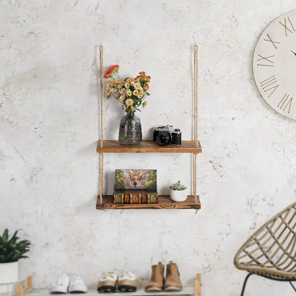 Swing Hanging Hemp Rope Wall Shelve Mounted Floating Plant Flower Pot Plant Stands