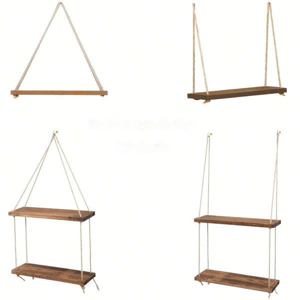 Swing Hanging Hemp Rope Wall Shelve Mounted Floating Plant Flower Pot Plant Stands