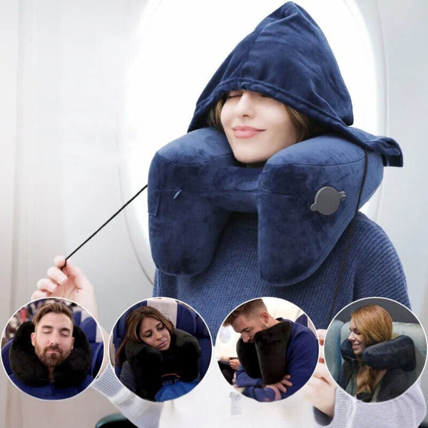 Neck Pillow Travel U Shaped Inflatable H Hooded Nap Pillows