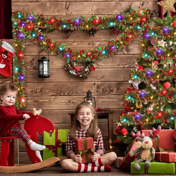 5M Christmas Tinsel Garland Metallic Shinny With Led Lights Tree Thick Hanging Decorations Seasonal Decorations