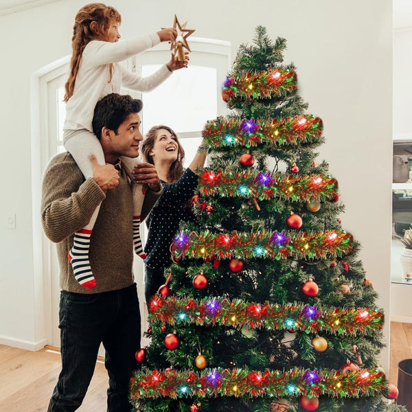 5M Christmas Tinsel Garland Metallic Shinny With Led Lights Tree Thick Hanging Decorations Seasonal Decorations