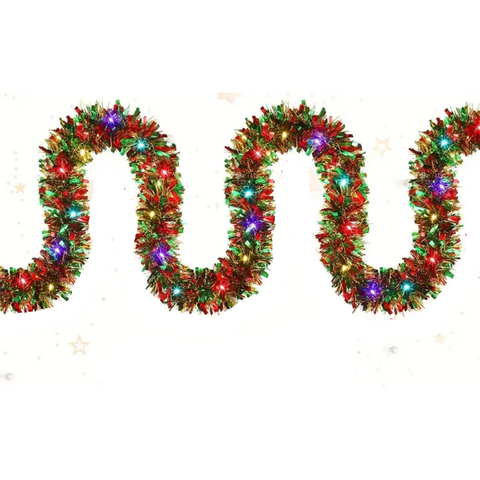 5M Christmas Tinsel Garland Metallic Shinny With Led Lights Tree Thick Hanging Decorations Seasonal Decorations