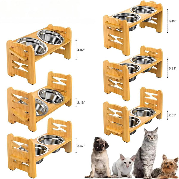 Bamboo Elevated With Stainless Steel Food Dog Bowls