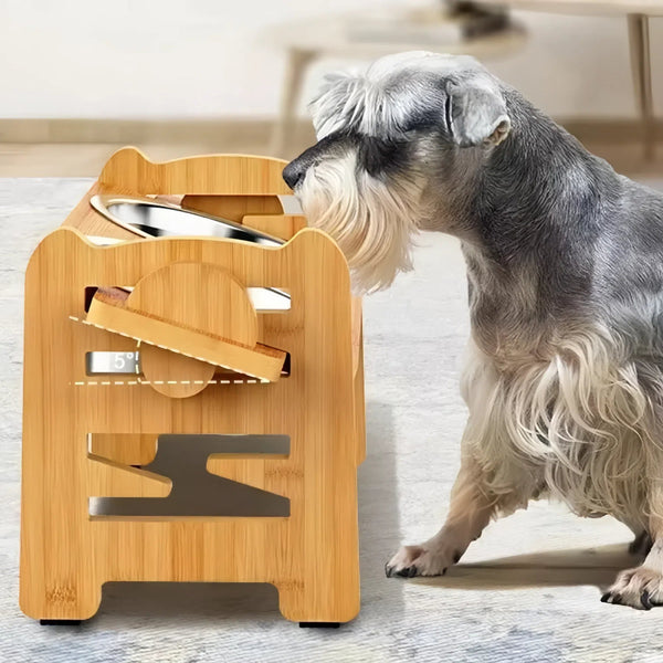 Bamboo Elevated With Stainless Steel Food Dog Bowls