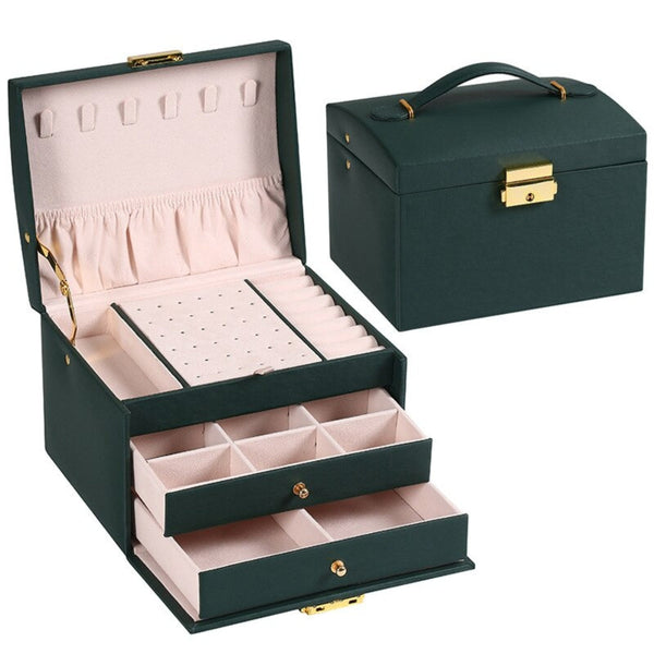 Veile Studios Multi Functional Three Layer Leather Drawer Style Jewelry Box Earrings Lock Jewellery Boxes