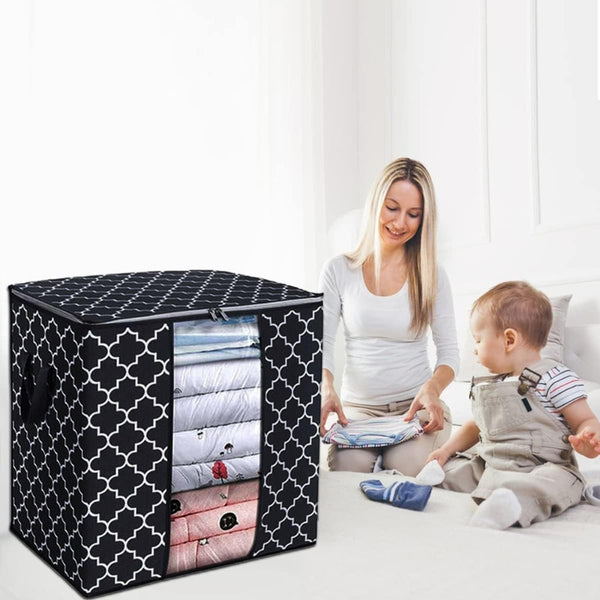 Foldable Clothes Storage Bag With Handle Box Zipper Dustproof Waterproof Large Capacity Home Closet Organizer Storage Bags