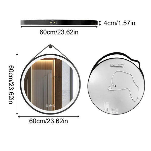 Round Bathroom Lighted Mirror With Touch Sensor Black Framed Led Lights Mirrors