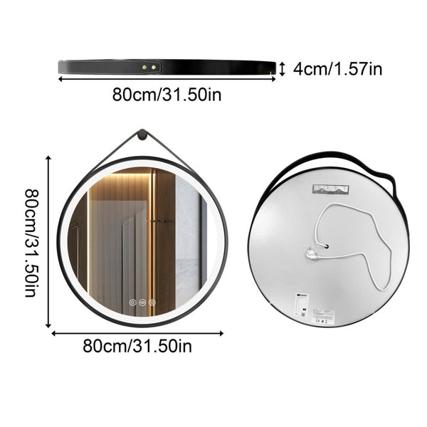 Round Bathroom Lighted Mirror With Touch Sensor Black Framed Led Lights Mirrors