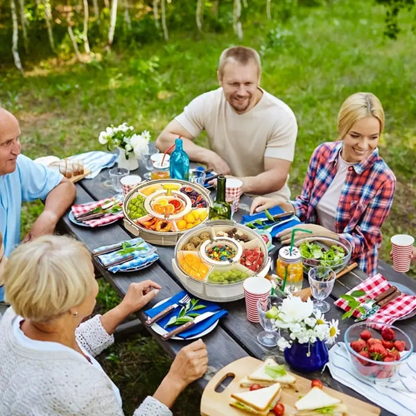6 Compartments Rotating Fruit Tray With Lid And Handle Trays