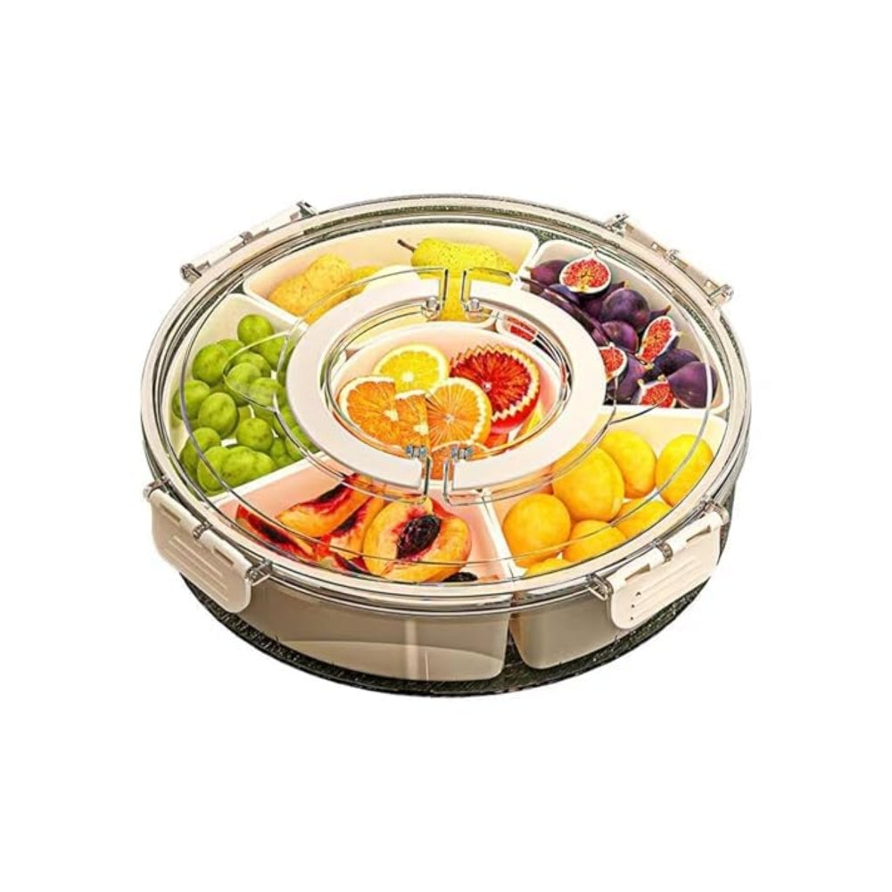 6 Compartments Rotating Fruit Tray With Lid And Handle Trays