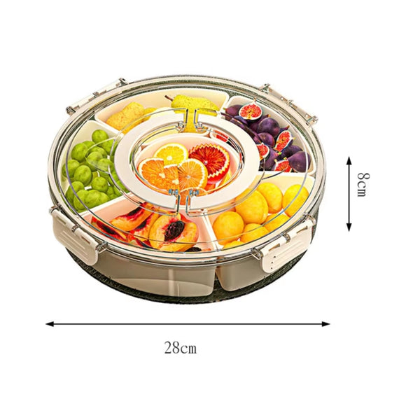 6 Compartments Rotating Fruit Tray With Lid And Handle Trays