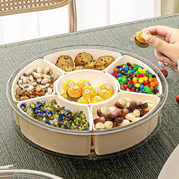 6 Compartments Rotating Fruit Tray With Lid And Handle Trays