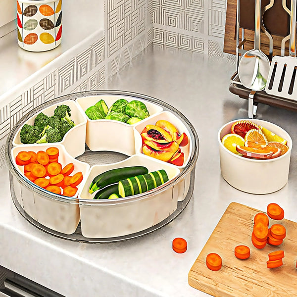 6 Compartments Rotating Fruit Tray With Lid And Handle Trays