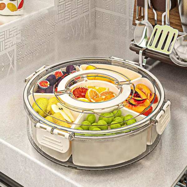 6 Compartments Rotating Fruit Tray With Lid And Handle Trays