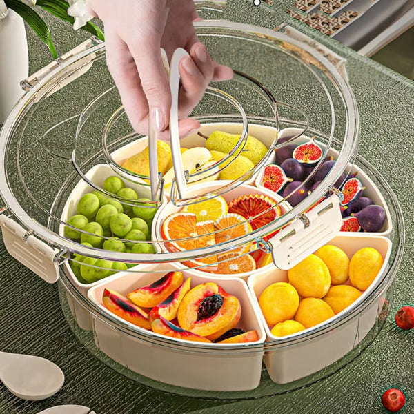 6 Compartments Rotating Fruit Tray With Lid And Handle Trays