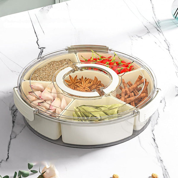 6 Compartments Rotating Fruit Tray With Lid And Handle Trays