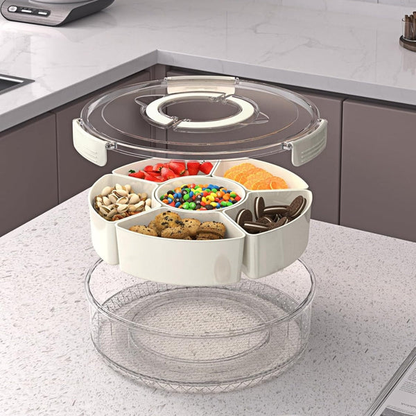6 Compartments Rotating Fruit Tray With Lid And Handle Trays