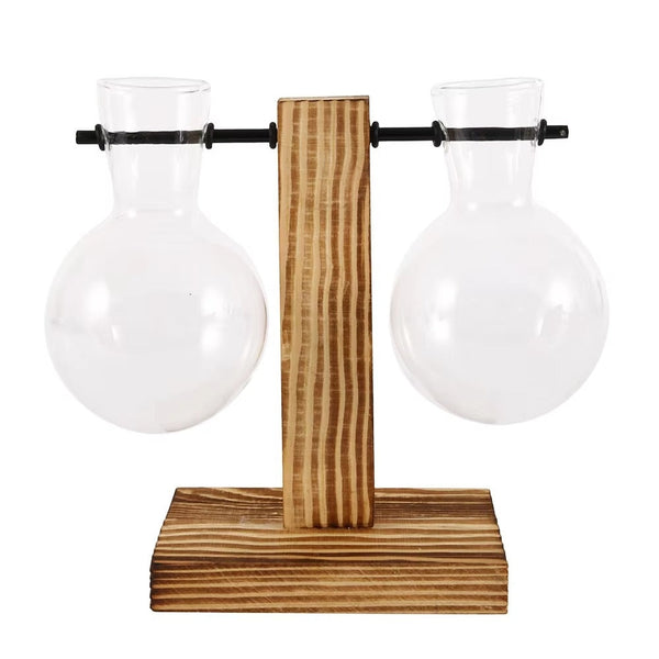 Modern Glass Bulb Vase With Wooden Stand For Hydroponic Plants Vases