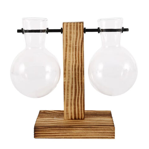 Modern Glass Bulb Vase With Wooden Stand For Hydroponic Plants Vases
