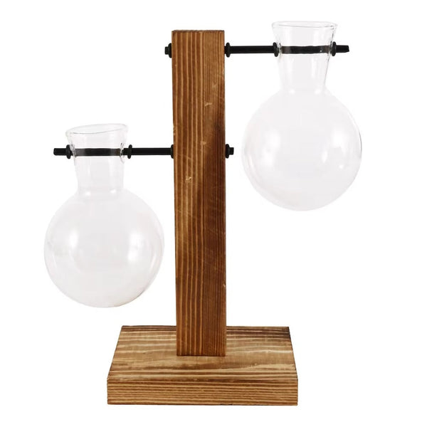 Modern Glass Bulb Vase With Wooden Stand For Hydroponic Plants Vases