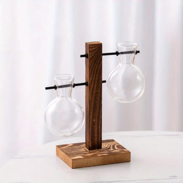 Modern Glass Bulb Vase With Wooden Stand For Hydroponic Plants Vases