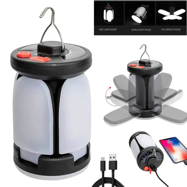 Solar Led Camping Lantern Rechargeable Power Bank Foldable Light Modes Lanterns